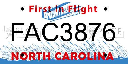 FAC3876 North Carolina License Plate