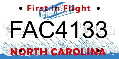 FAC4133 North Carolina License Plate