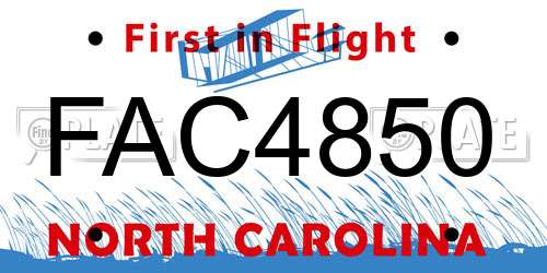 FAC4850 North Carolina License Plate