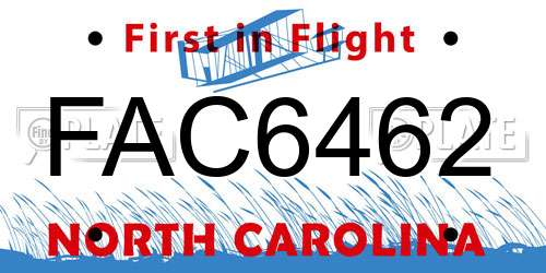 FAC6462 North Carolina License Plate