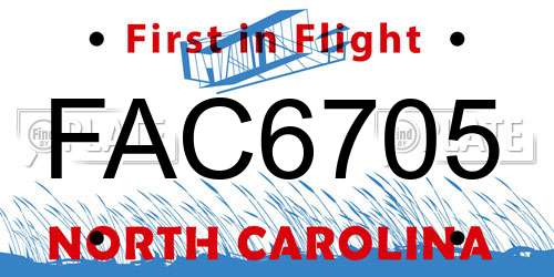FAC6705 North Carolina License Plate
