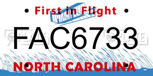 FAC6733 North Carolina License Plate