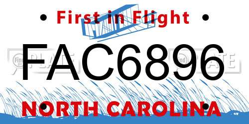 FAC6896 North Carolina License Plate