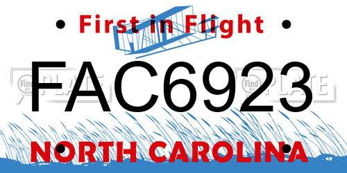 FAC6923 North Carolina License Plate