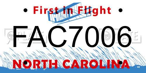FAC7006 North Carolina License Plate
