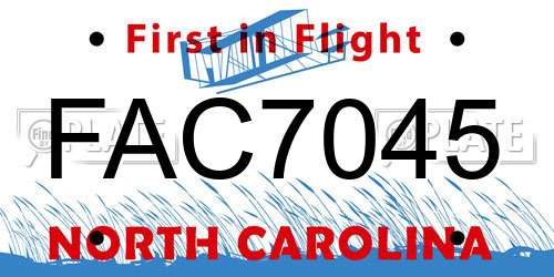 FAC7045 North Carolina License Plate