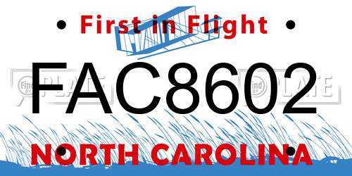 FAC8602 North Carolina License Plate