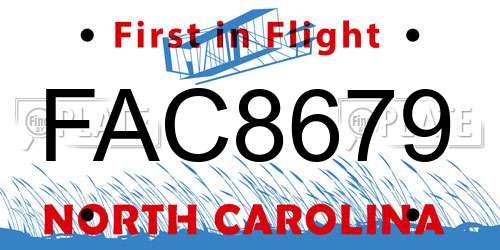 FAC8679 North Carolina License Plate