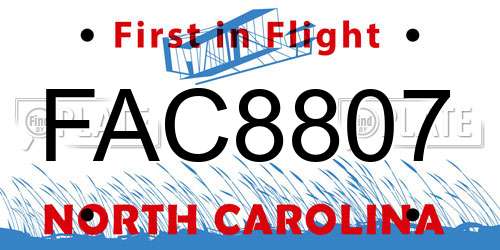FAC8807 North Carolina License Plate