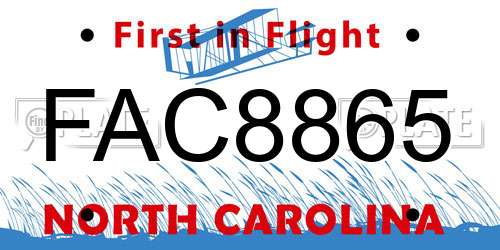 FAC8865 North Carolina License Plate