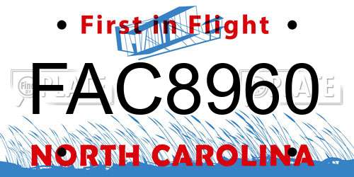 FAC8960 North Carolina License Plate