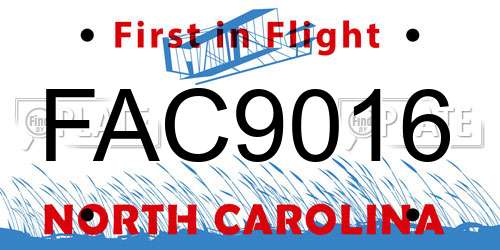 FAC9016 North Carolina License Plate