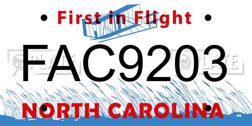 FAC9203 North Carolina License Plate