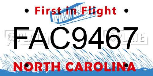 FAC9467 North Carolina License Plate
