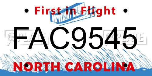 FAC9545 North Carolina License Plate