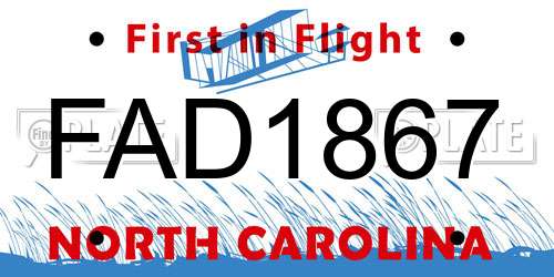 FAD1867 North Carolina License Plate