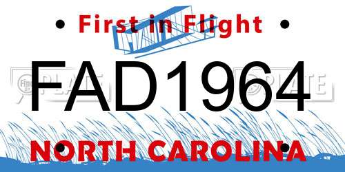FAD1964 North Carolina License Plate