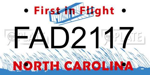 FAD2117 North Carolina License Plate