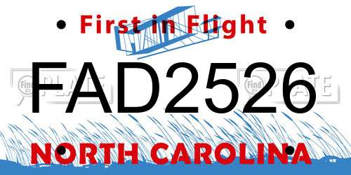 FAD2526 North Carolina License Plate