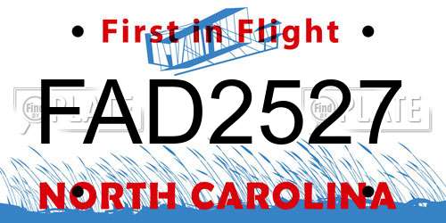 FAD2527 North Carolina License Plate