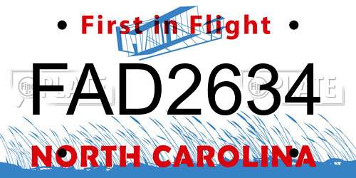 FAD2634 North Carolina License Plate