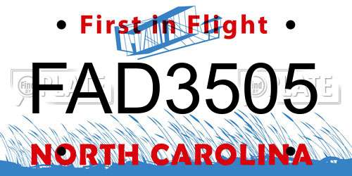 FAD3505 North Carolina License Plate