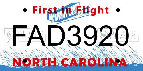 FAD3920 North Carolina License Plate