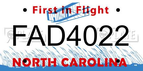 FAD4022 North Carolina License Plate