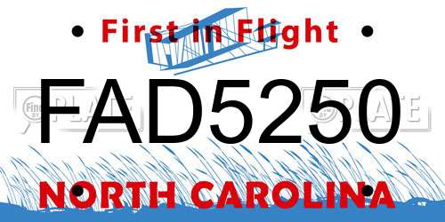 FAD5250 North Carolina License Plate