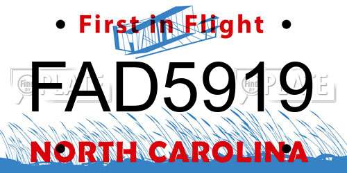 FAD5919 North Carolina License Plate