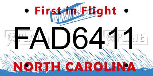 FAD6411 North Carolina License Plate