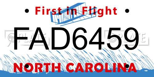 FAD6459 North Carolina License Plate