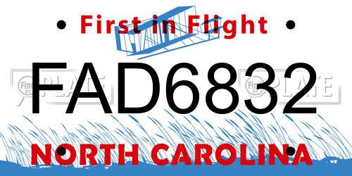 FAD6832 North Carolina License Plate