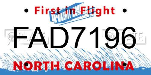 FAD7196 North Carolina License Plate