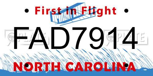 FAD7914 North Carolina License Plate