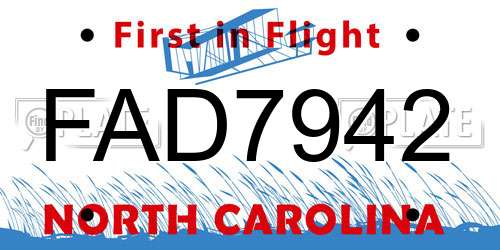 FAD7942 North Carolina License Plate