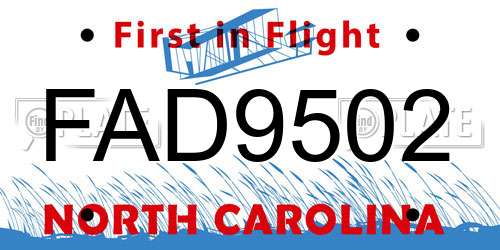 FAD9502 North Carolina License Plate