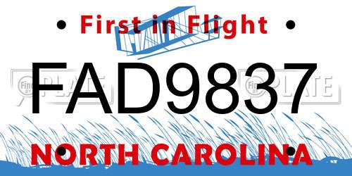 FAD9837 North Carolina License Plate