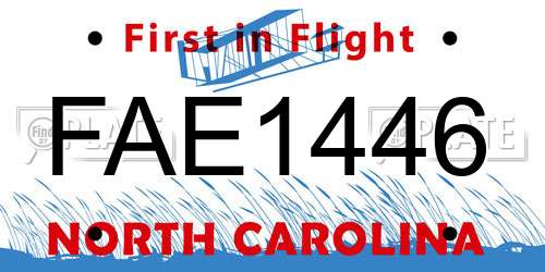 FAE1446 North Carolina License Plate