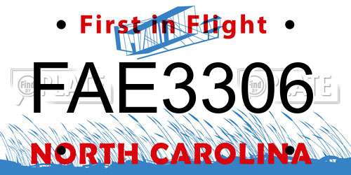 FAE3306 North Carolina License Plate