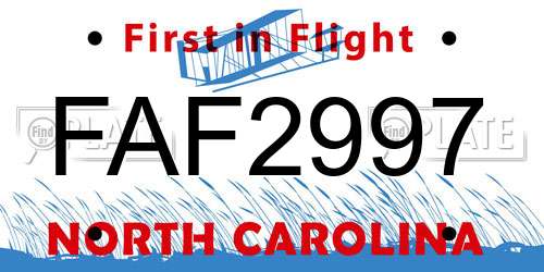 FAF2997 North Carolina License Plate