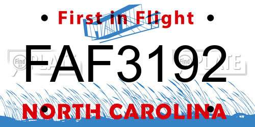 FAF3192 North Carolina License Plate