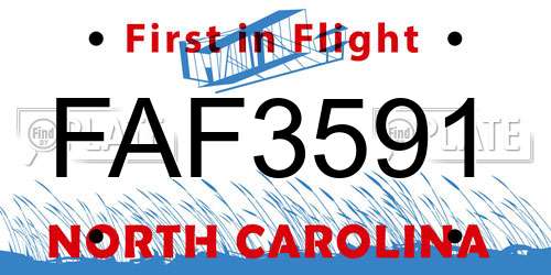 FAF3591 North Carolina License Plate