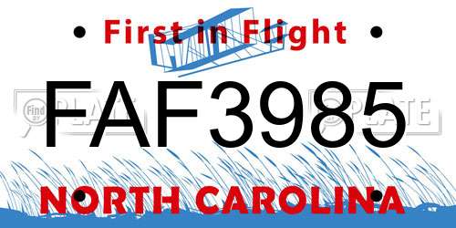 FAF3985 North Carolina License Plate