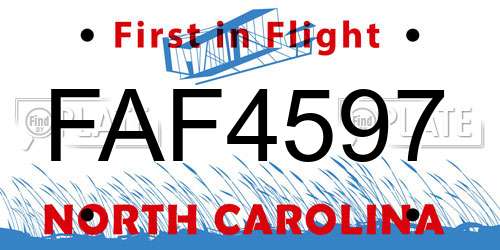 FAF4597 North Carolina License Plate