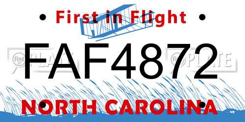 FAF4872 North Carolina License Plate