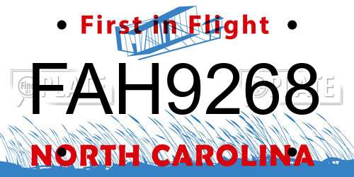 FAH9268 North Carolina License Plate