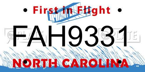 FAH9331 North Carolina License Plate