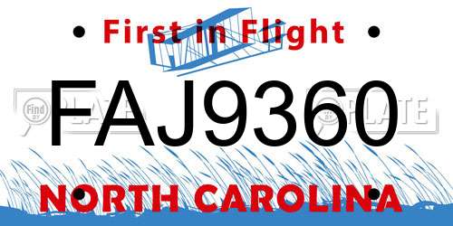 FAJ9360 North Carolina License Plate