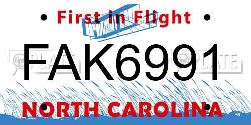 FAK6991 North Carolina License Plate